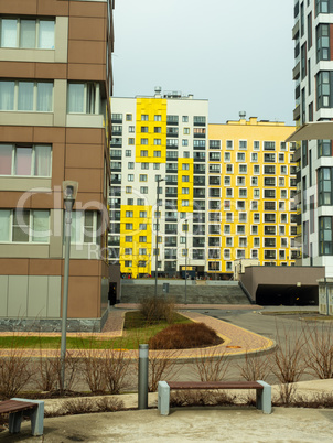 New residential complex. Modern architecture, bright colorful facades and convenient infrastructure. Moscow, Russia