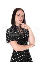 Pretty woman in a black pock dot dress