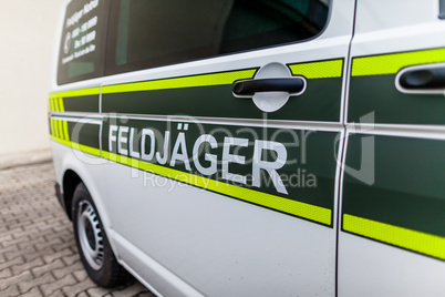 Feldjaeger sign on a military car. Feldjager means german military police