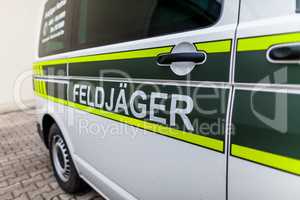 Feldjaeger sign on a military car. Feldjager means german military police
