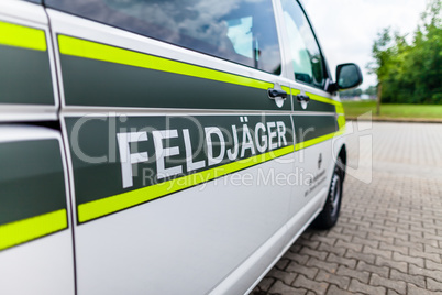 Feldjaeger sign on a military car. Feldjager means german military police