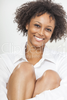 Mixed Race African American Woman Girl in White Shirt