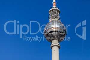 BERLIN / GERMANY - APRIL 29, 2018: The Fernsehturm (English: Television Tower) is a television tower in central Berlin, Germany