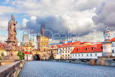 Charles Bridge with Statues of Saint Augustine of Hippo and St Philip Benitius, Lesser Town of Prague