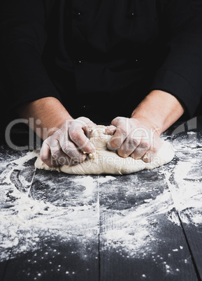 male hands substitute white wheat flour dough