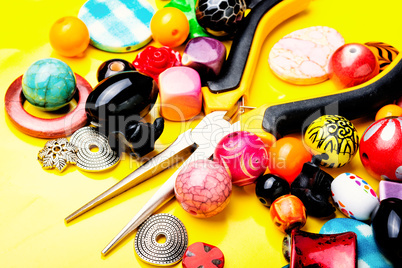 Beads on yellow background