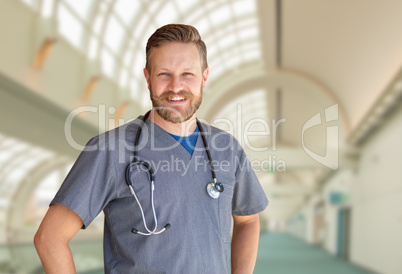 Caucasian Male Nurse Inside Hospital Building