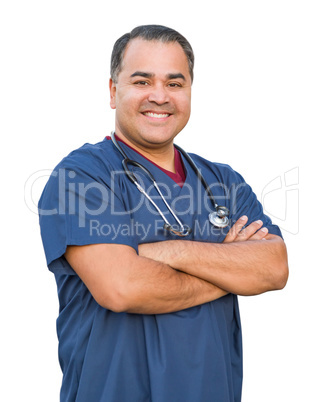 Hispanic Male Nurse Isolated On White