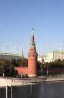 Kremlin tower,  quay and river