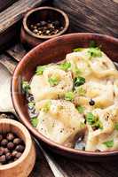 Ukrainian pelmeni on plate