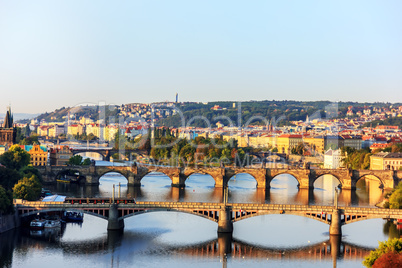 Charles Bridge over the Vltava and other  bridges view on the Le
