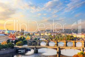 Charles Bridge and other bridges over the Vltava river and the O