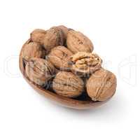 Organic French walnuts in a wooden bowl