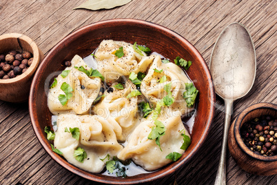 Pelmeni in bowl