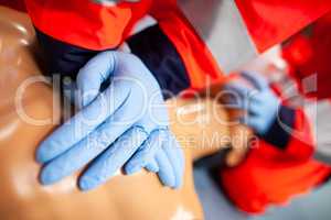 German paramedic trains emergency basics on a puppet