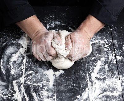 baker kneads white wheat flour dough