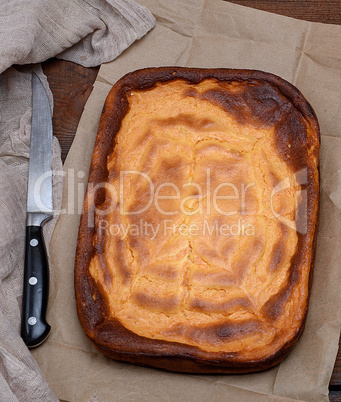 whole rectangular pie of cottage cheese and pumpkin