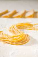 Fresh uncooked tagliatelle pasta