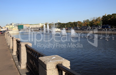 many fountain on river