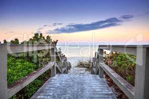 Boardwalk leading down to the white sands along the North Gulf S