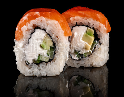 Two pieces of sushi rolls Philadelphia