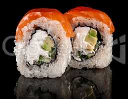 Two pieces of sushi rolls Philadelphia