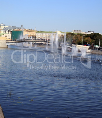 many fountain on river