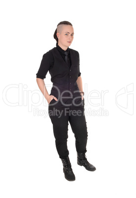 Woman standing in black outfit