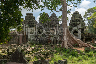 Fallen rocks lying in grounds of temple