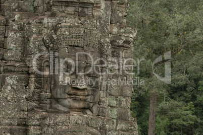 Frieze of Buddha face on Bayon wall