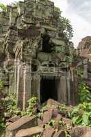 Pile of rubble blocks doorway in temple
