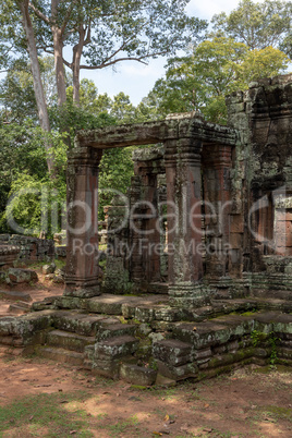 Ruins of Banteay Kdei columns in trees