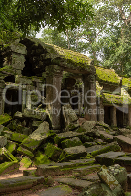 Ruins of temple entrance with fallen rocks