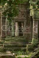 Stone Ta Prohm doorway surrounded by pillars