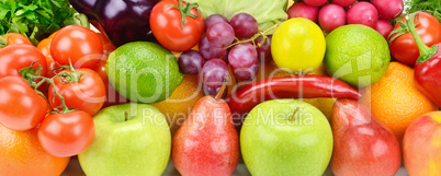 Background of fresh fruits and vegetables .