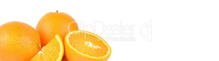 Orange isolated on white background. Free space for text. Wide p