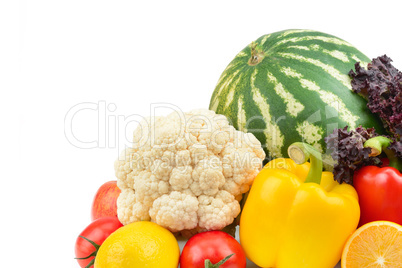 Set of fruits and vegetables isolated on white background. Free