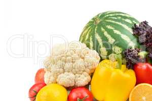 Set of fruits and vegetables isolated on white background. Free