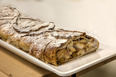 Apple strudel pie with flakey crust and firm apples