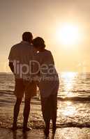 Senior Romantic Couple Sunset Tropical Beach