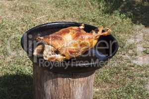 Roasted duck chicken with crispy skin photo