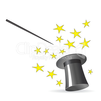 Magician Hat with Magician Wand, icon isolated on white background, vector illustration - Vector