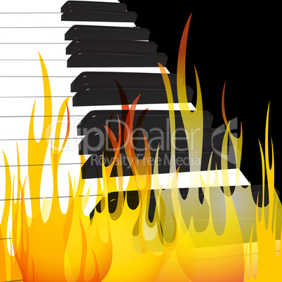 Piano in flames abstract flowing flame background original vector Illustration