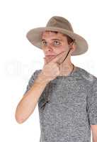 Man with a safari hat wondering what is going on
