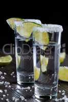 Tequila tall shot glasses  with lime