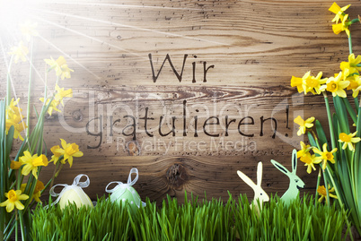 Sunny Easter Decoration, Grass, Wir Gratulieren Means Congratulations