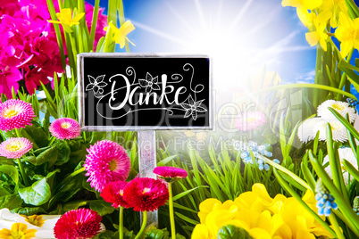 Sunny Spring Flower, Calligraphy Danke Means Thank You