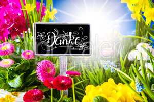 Sunny Spring Flower, Calligraphy Danke Means Thank You