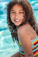 African American Biracial Girl Child In Swimming Pool