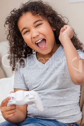 Biracial African American Girl Female Child Playing Video Games